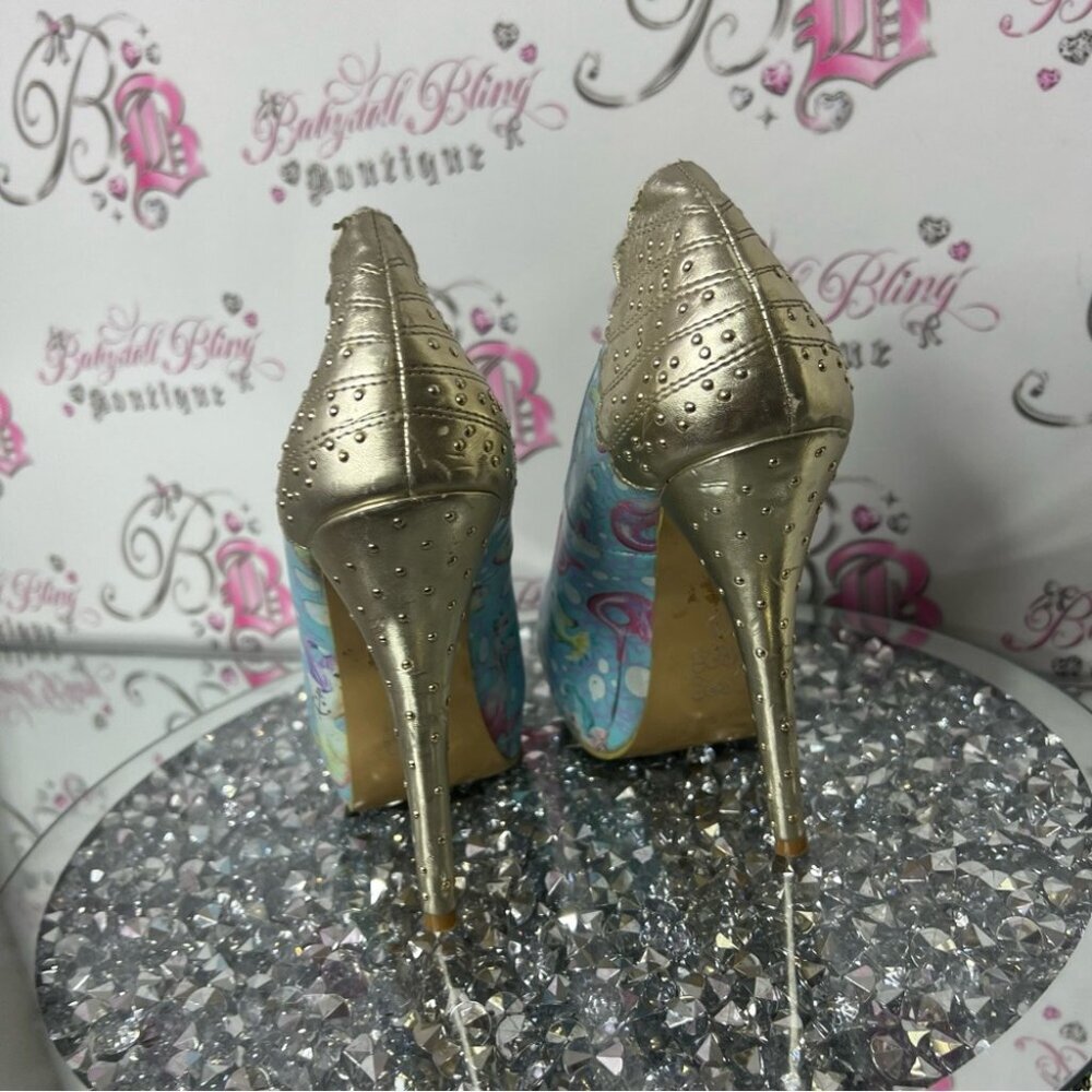 Iron Fist Lollipop Lorelei Peep Toe Platform mermaid Gold Blue Heels shoes - Picture 6 of 9